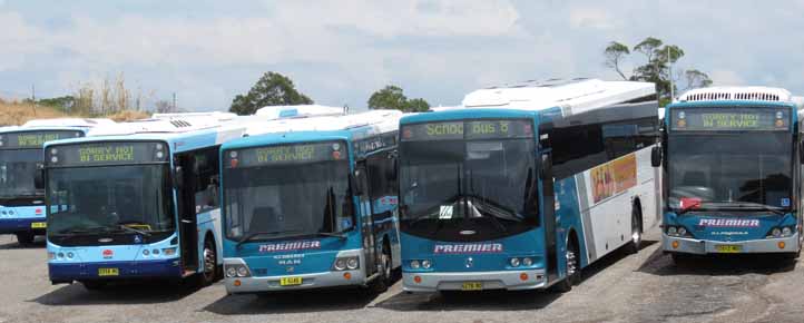 Premier Illawarra Mercedes O500LE Volgren CR228L 6994MO, MAN 18.280 Custom CB50HCL MO9248, Mercedes OH1830L Volgren SC222 6278MO & O500LE Custom CB60 Evo II 2612MO